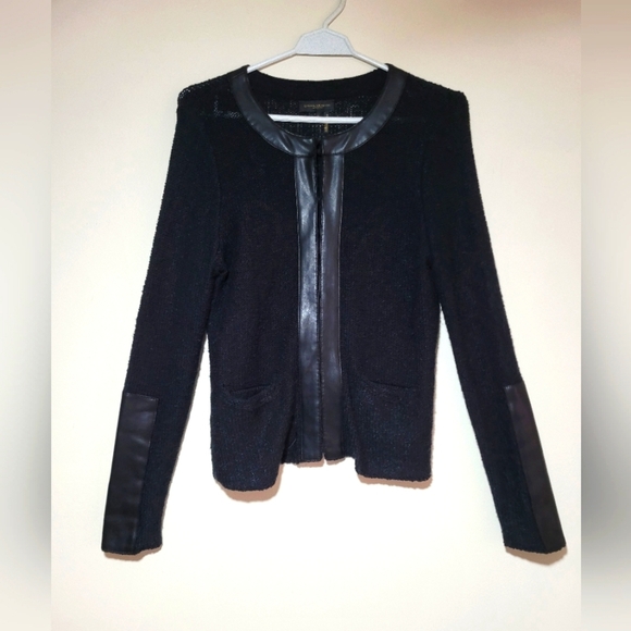 Donna Karan Knit & Leather Cardigan - Picture 1 of 2